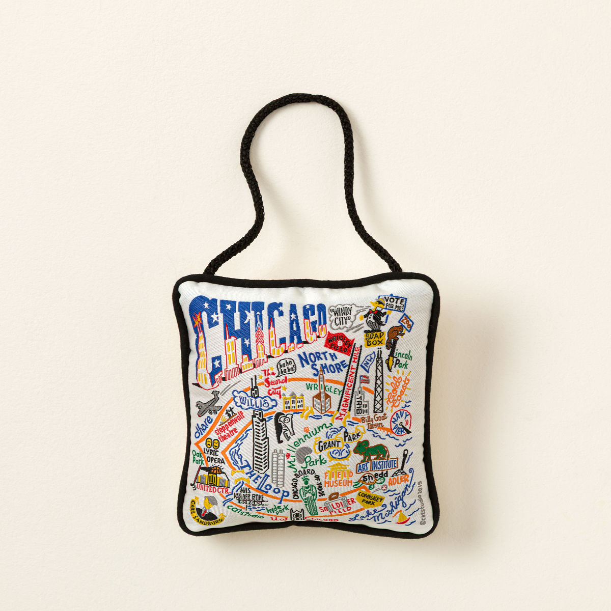 Embroidered City Pillow Ornament - Chicago