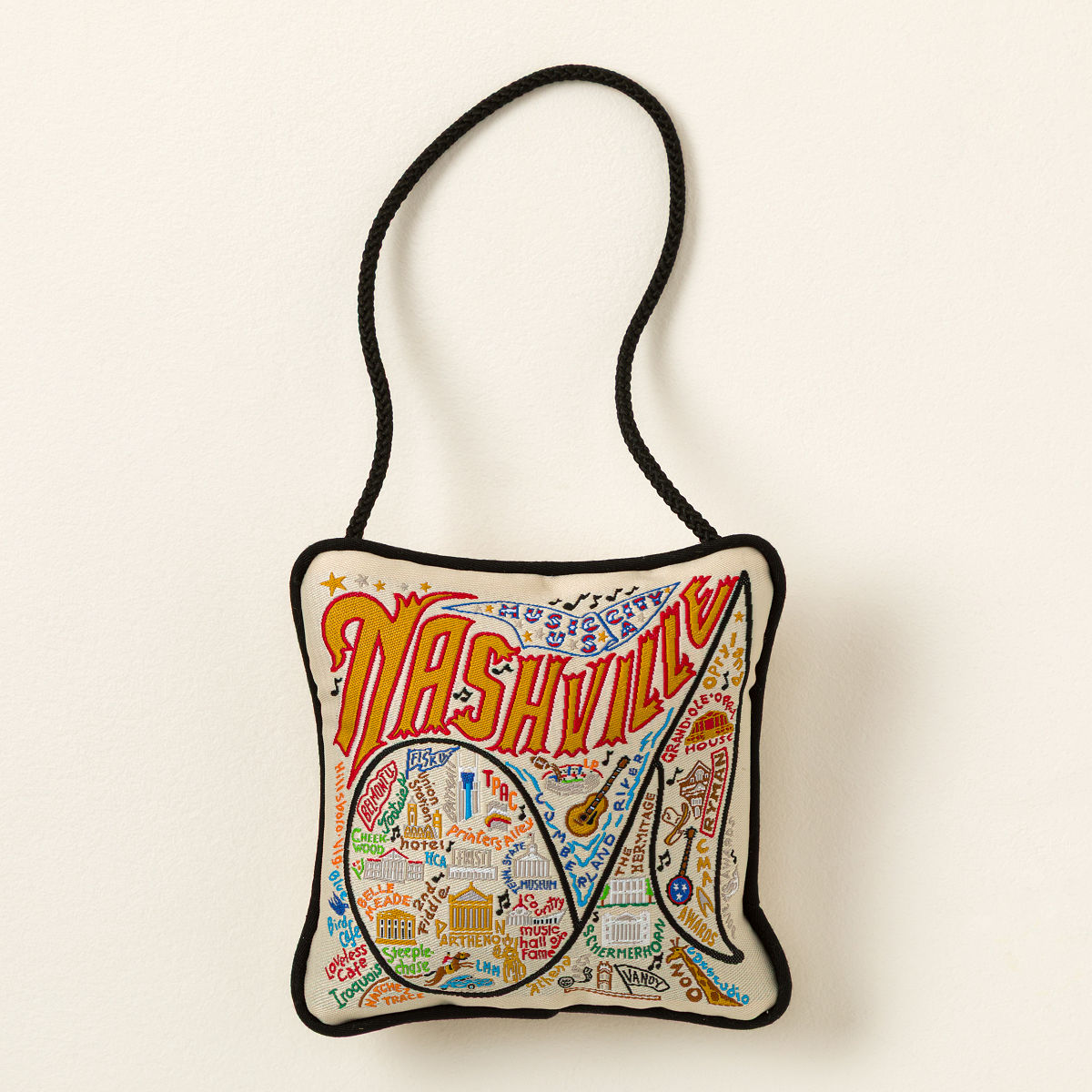Embroidered City Pillow Ornament - Nashville