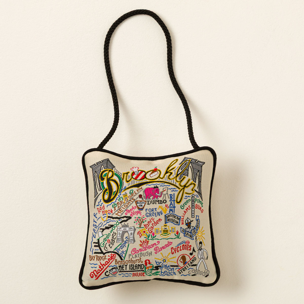 Embroidered City Pillow Ornament - Brooklyn