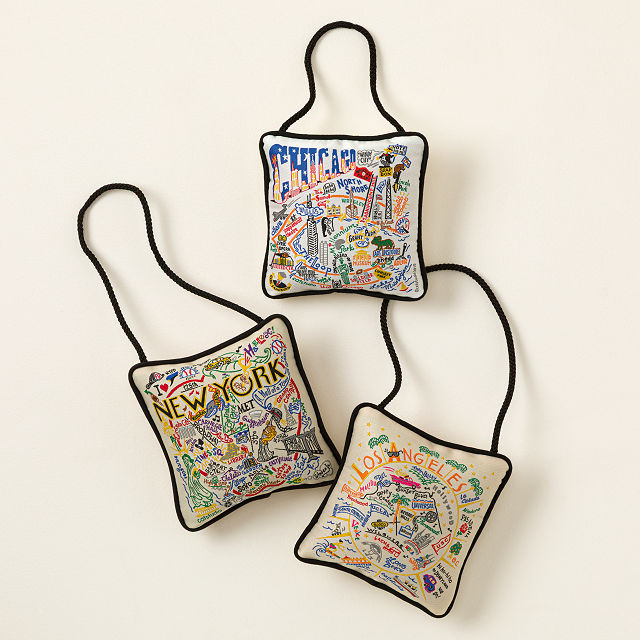 Embroidered City Pillow Ornament