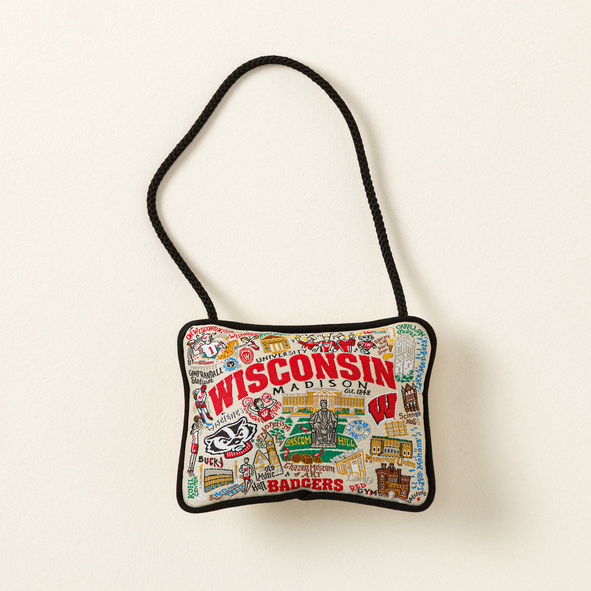 Embroidered College Pillow Ornament - University of Wisconsin