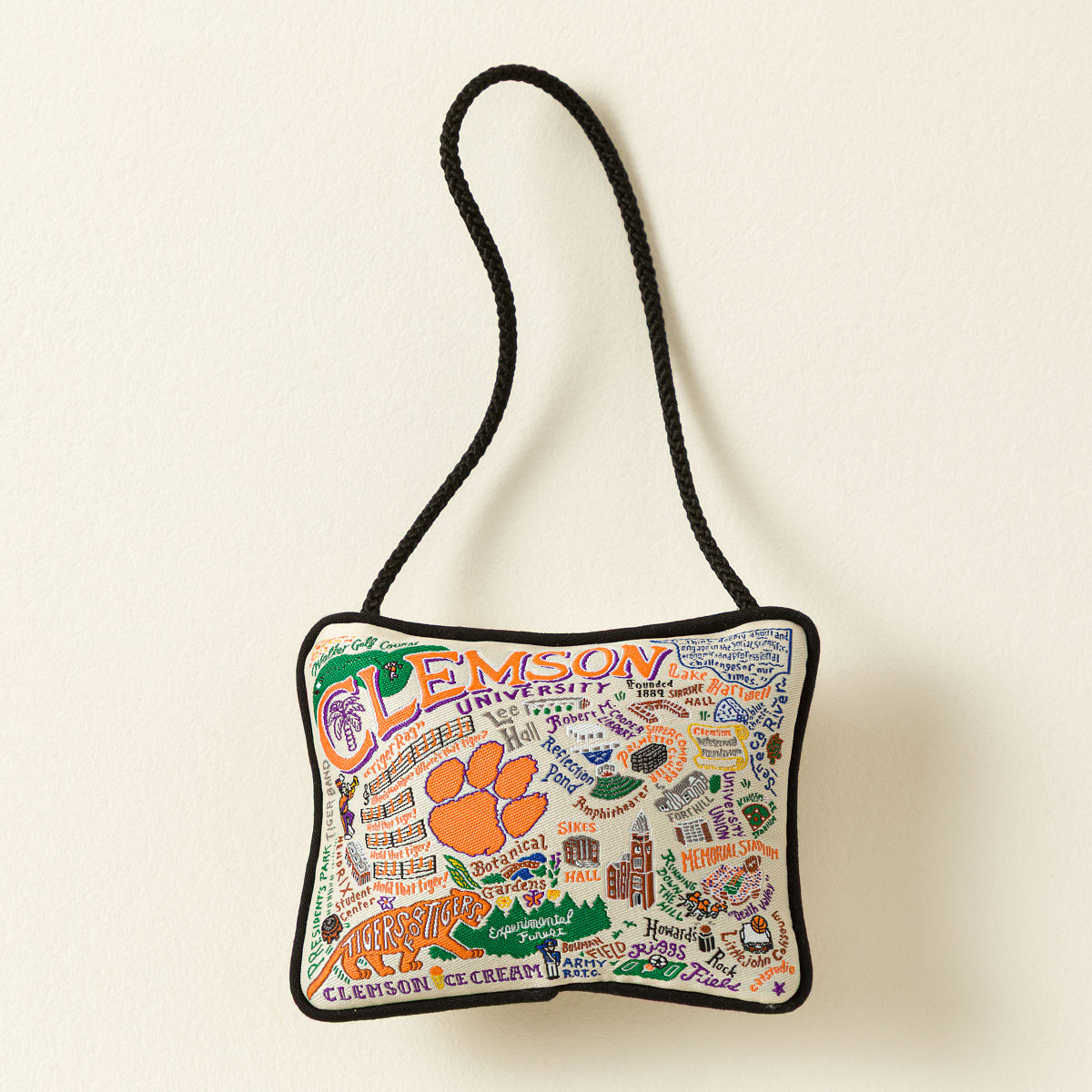 Embroidered College Pillow Ornament - Clemson University