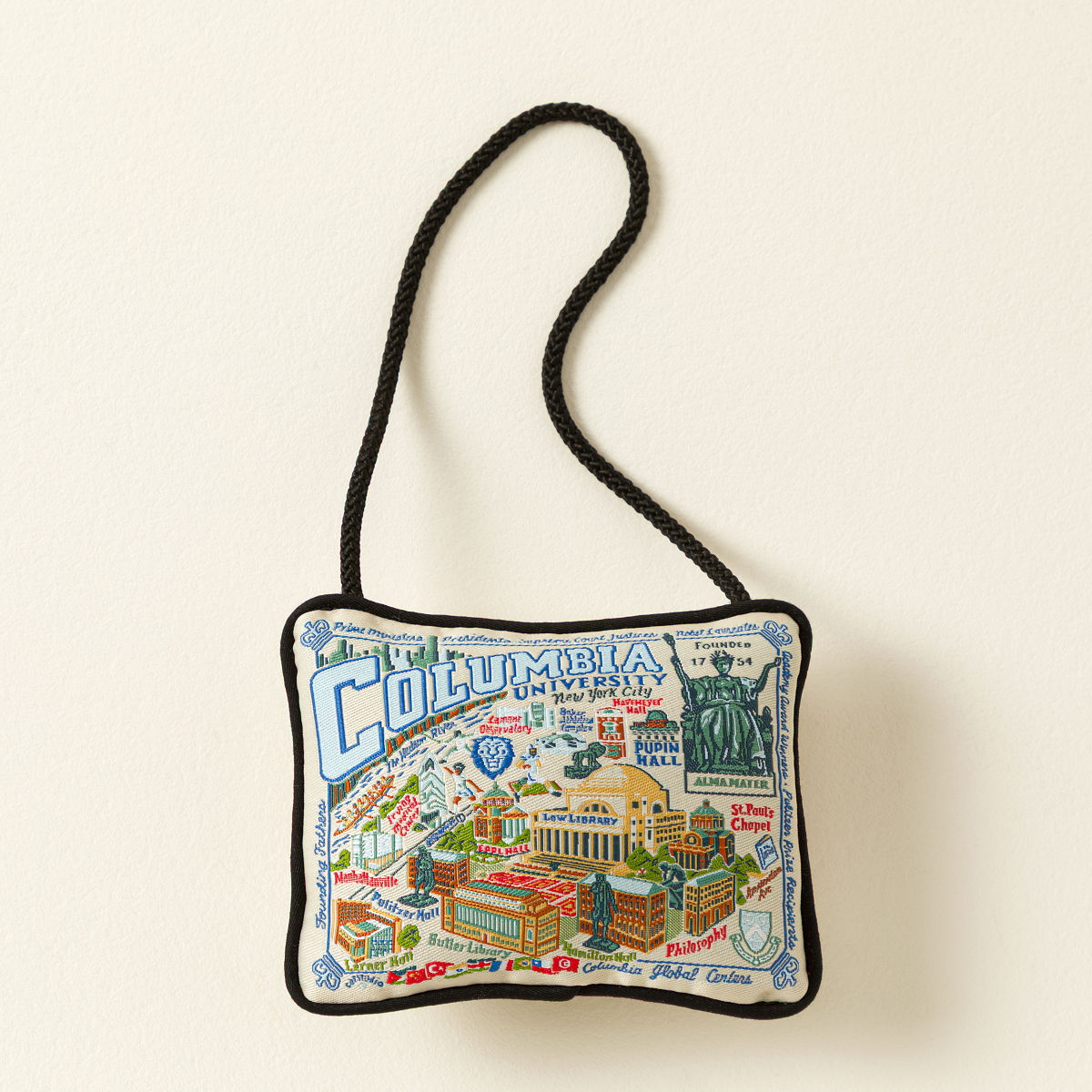 Embroidered College Pillow Ornament - Columbia University