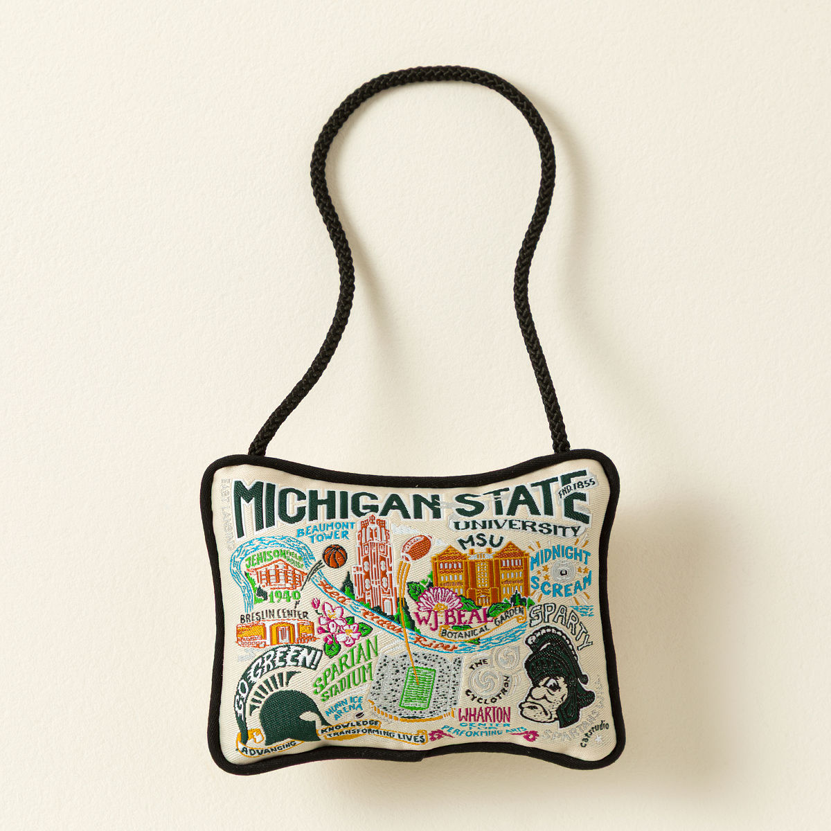 Embroidered College Pillow Ornament - Michigan State University