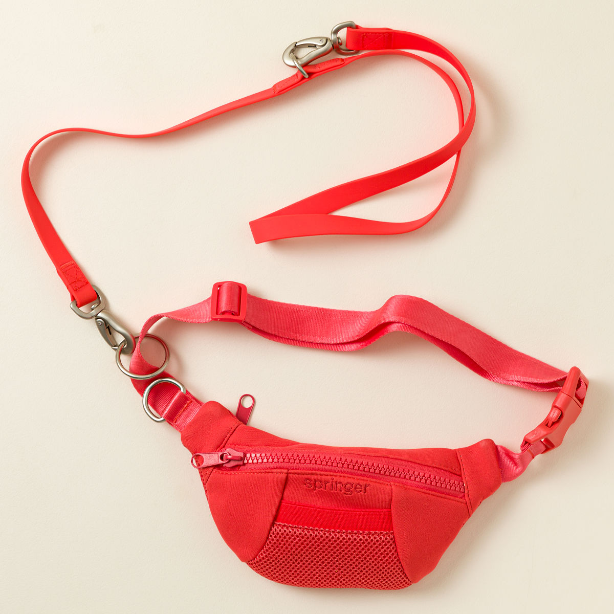 4-in-1 Hands-Free Dog Walking LeashBag - Bright Red