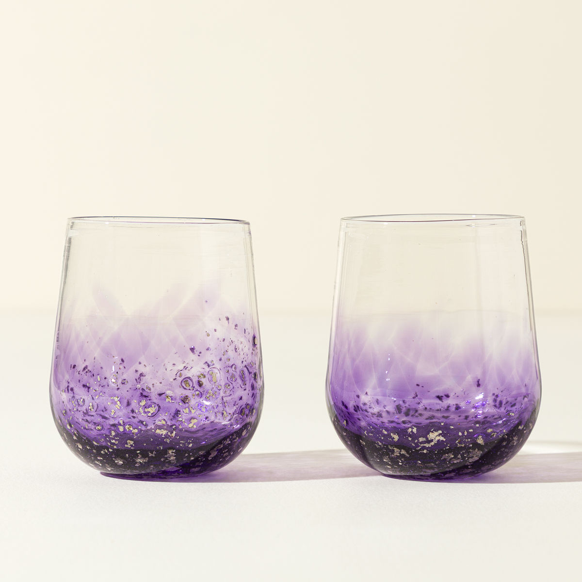 Handblown Mica Wine Glasses - Purple - Set of 2