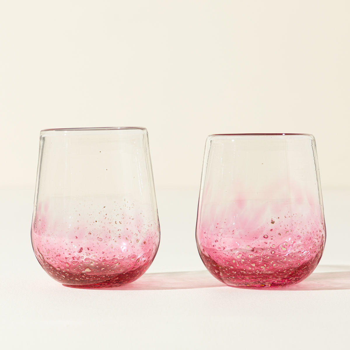 Handblown Mica Wine Glasses - Pink - Set of 2