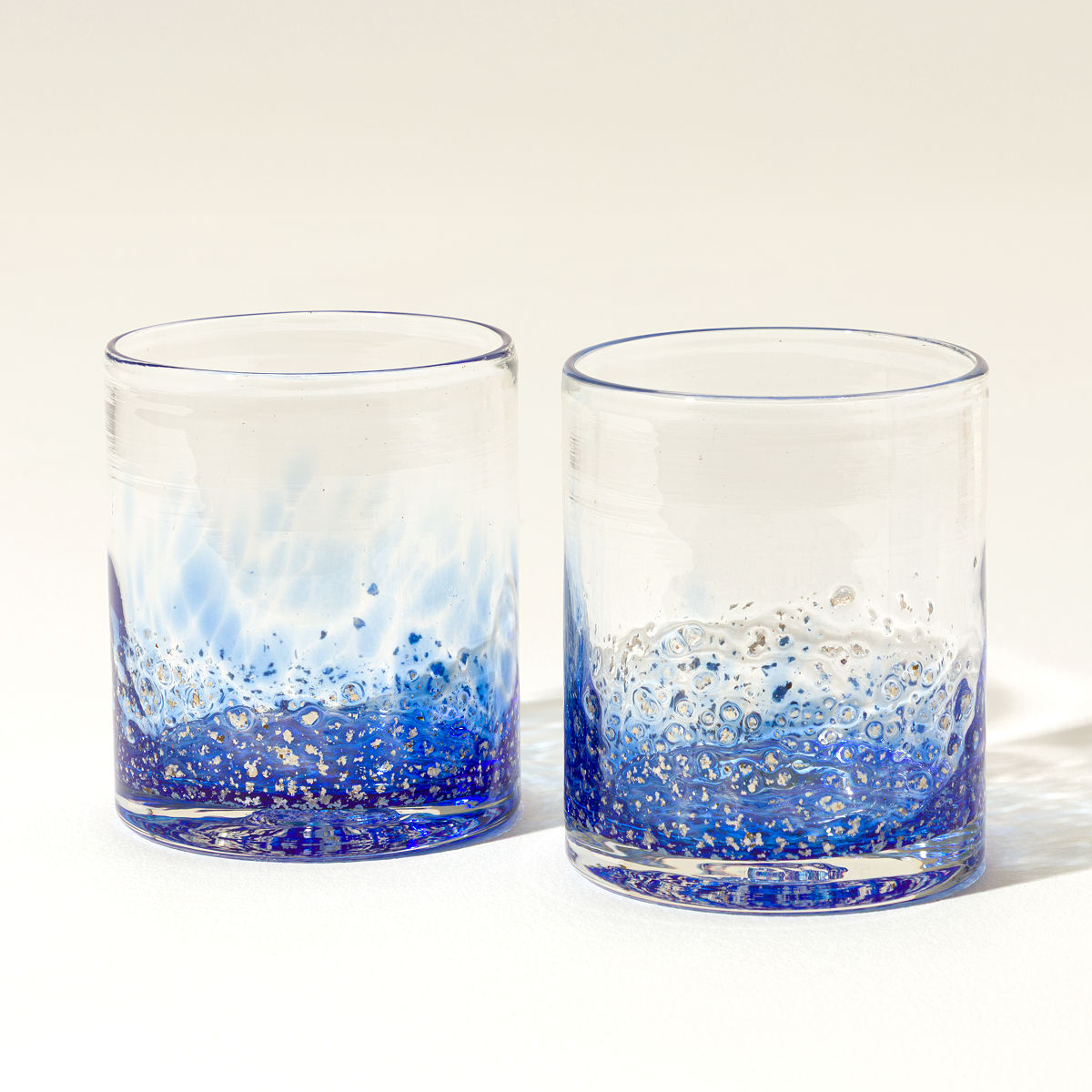 Handblown Mica Rocks Glasses - Cerulean - Set of 2