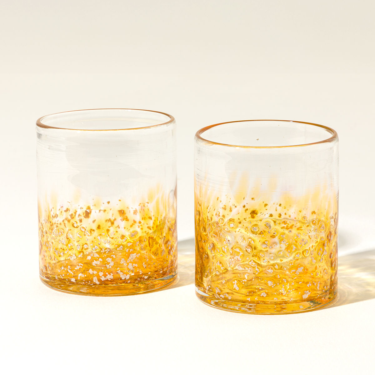 Handblown Mica Rocks Glasses - Gold Topaz - Set of 2