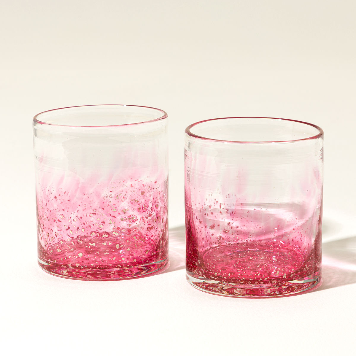 Handblown Mica Rocks Glasses - Pink - Set of 2