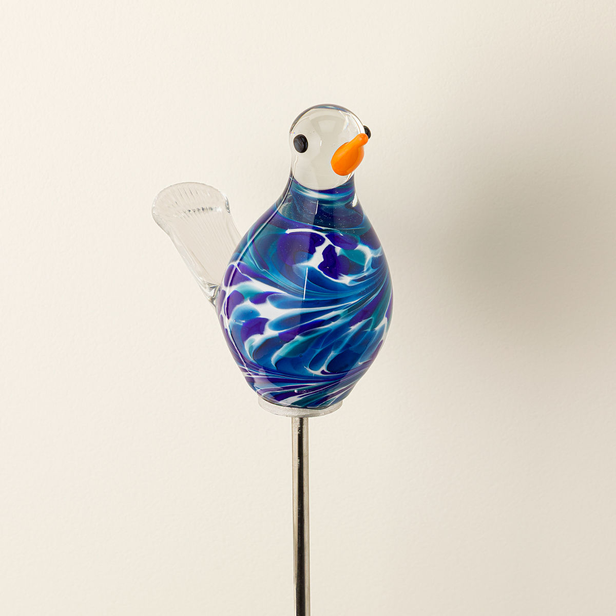 Handblown Glass Chickadee Garden Sculpture - Blue