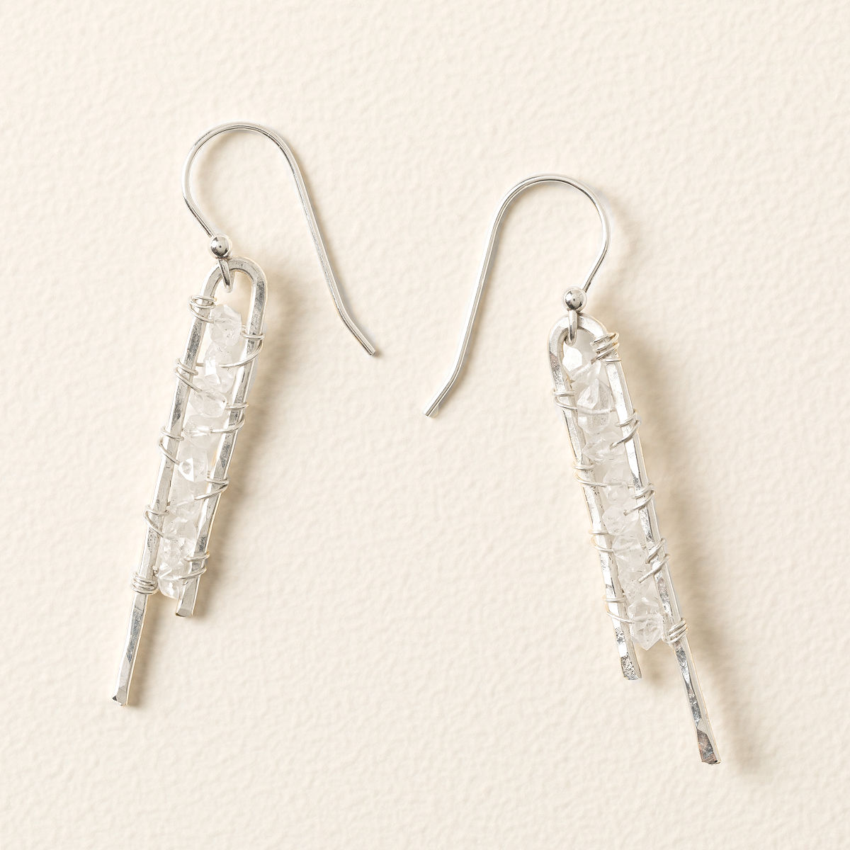 Rough Diamond Bar Earrings - Sterling Silver & Herkimer Diamond