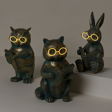 Light Up Reading Animal Sculptures