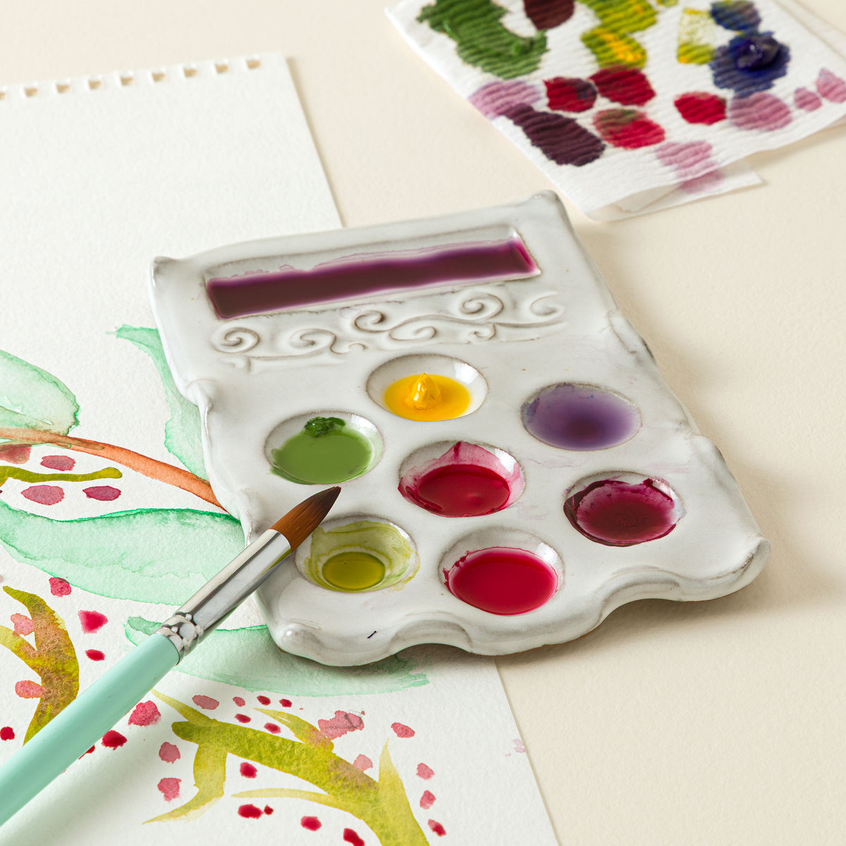 Handmade Watercolor Palette with Mixing Well