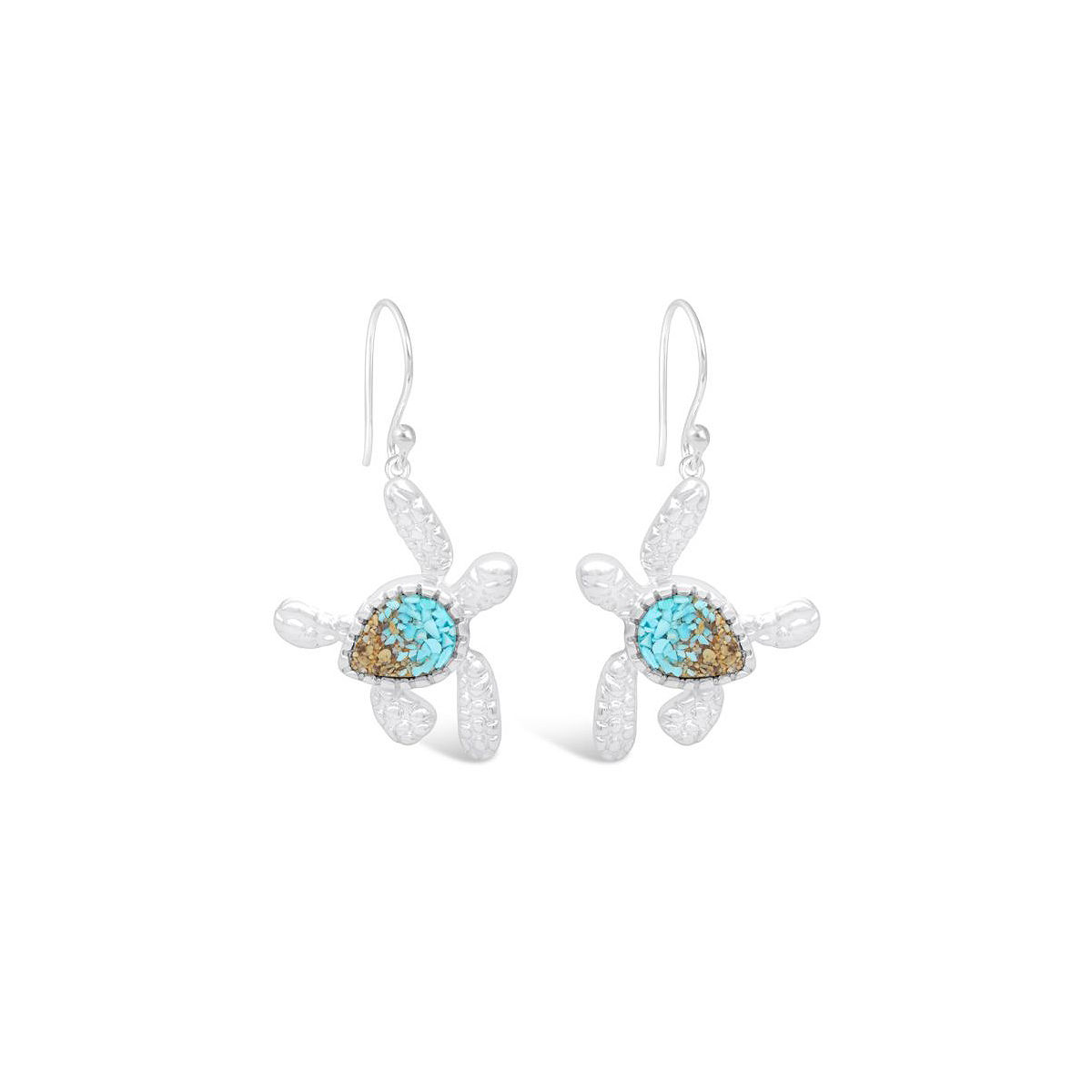 Beach Lover's Custom Sand Earrings - Turtle - Silver