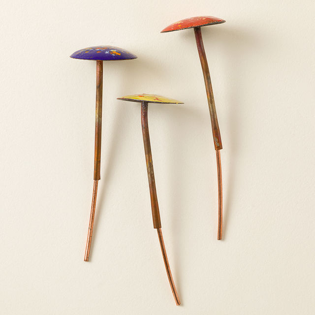Enamel Copper Mushroom Garden Stakes