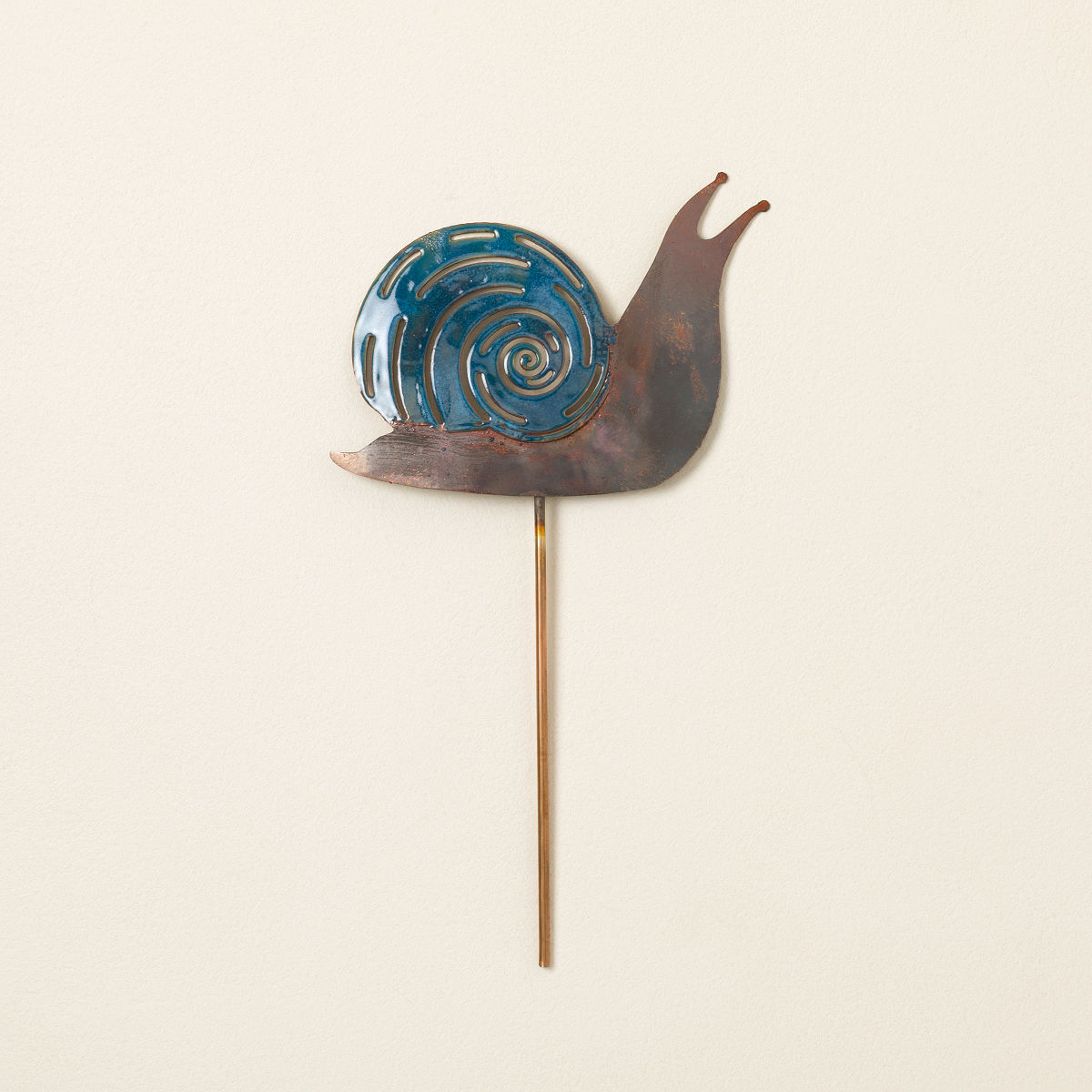 Enamel Copper Snail Garden Stakes - Azure