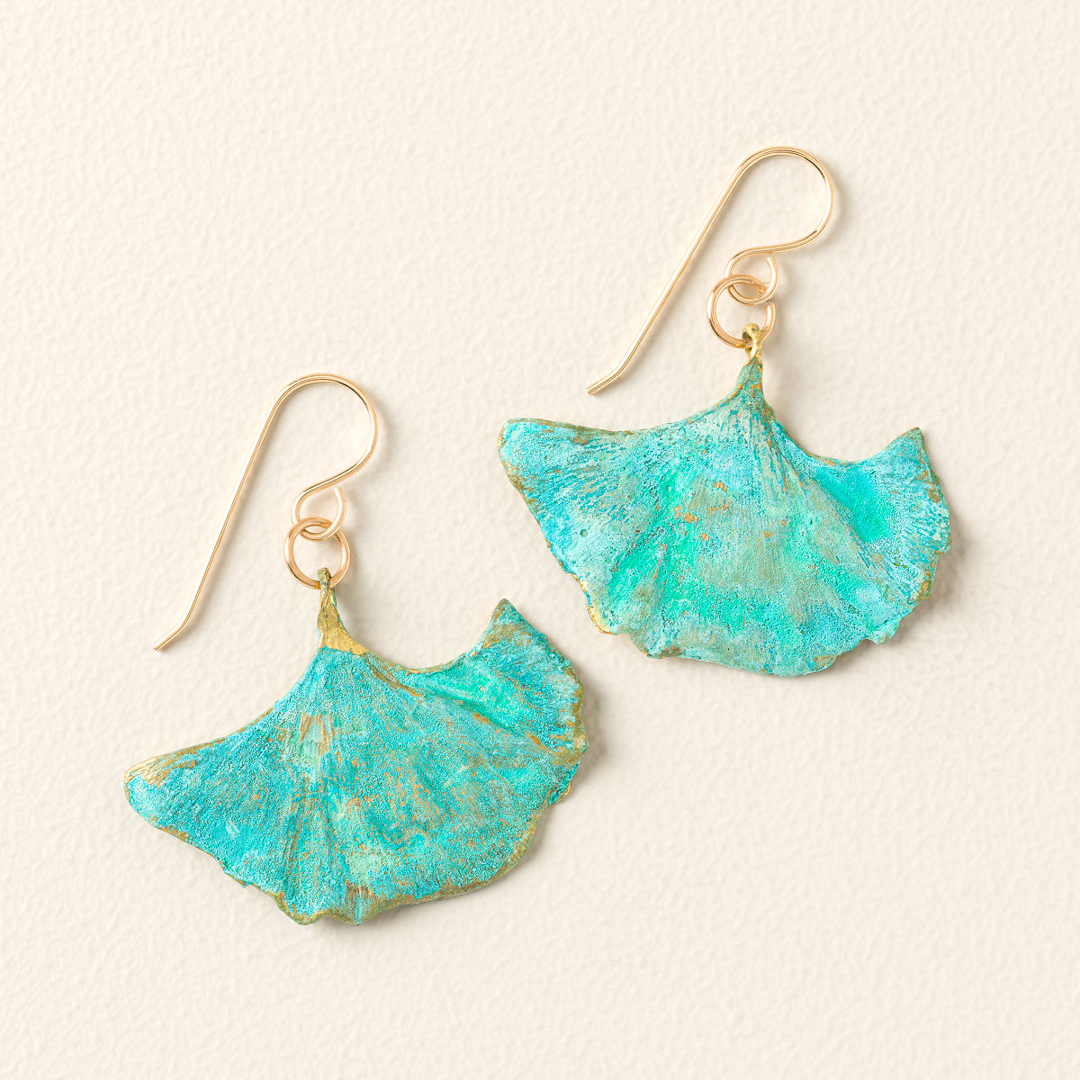 Ginkgo Leaf Earrings - Patina