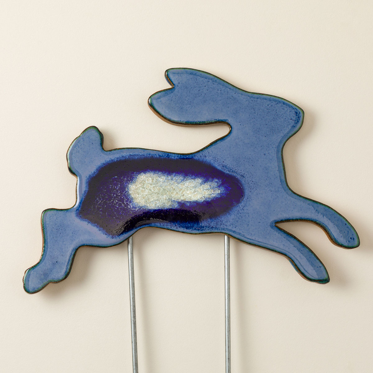 Rabbit Family Ceramic Glazed Garden Stakes - Leaping Rabbit
