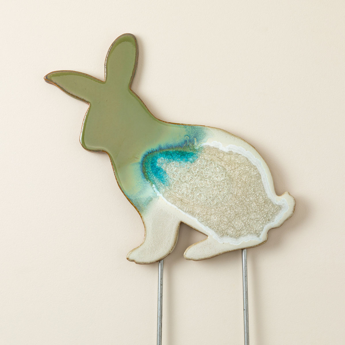 Rabbit Family Ceramic Glazed Garden Stakes - Mama Rabbit