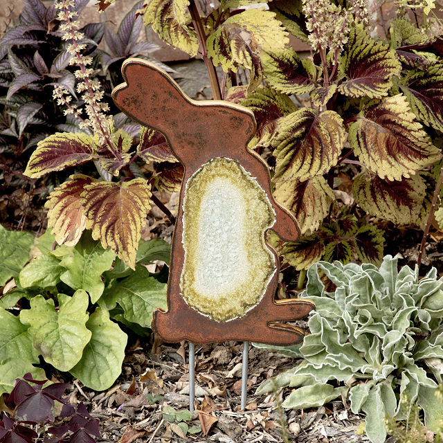 Rabbit Family Ceramic Glazed Garden Stakes
