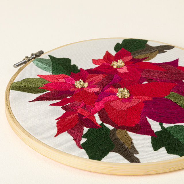 Beginners Poinsettia Embroidery by Numbers Kit