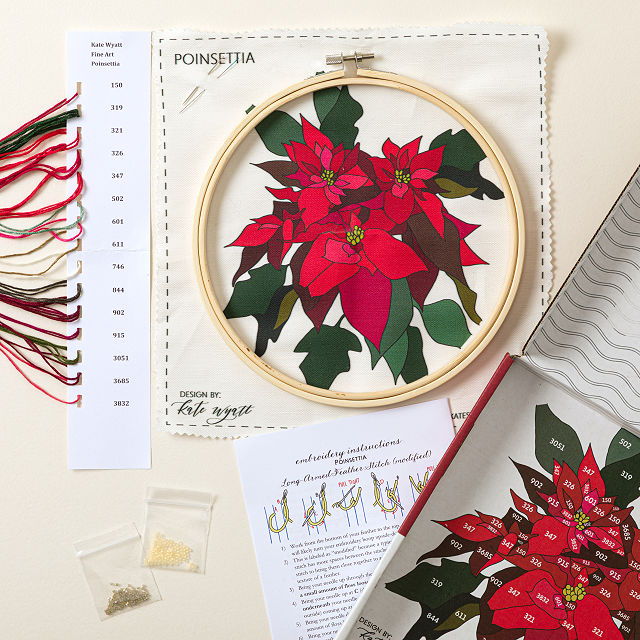 Beginners Poinsettia Embroidery by Numbers Kit