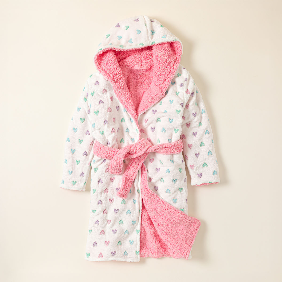 Hooded Super Plush Robe - Glow Hearts - Large
