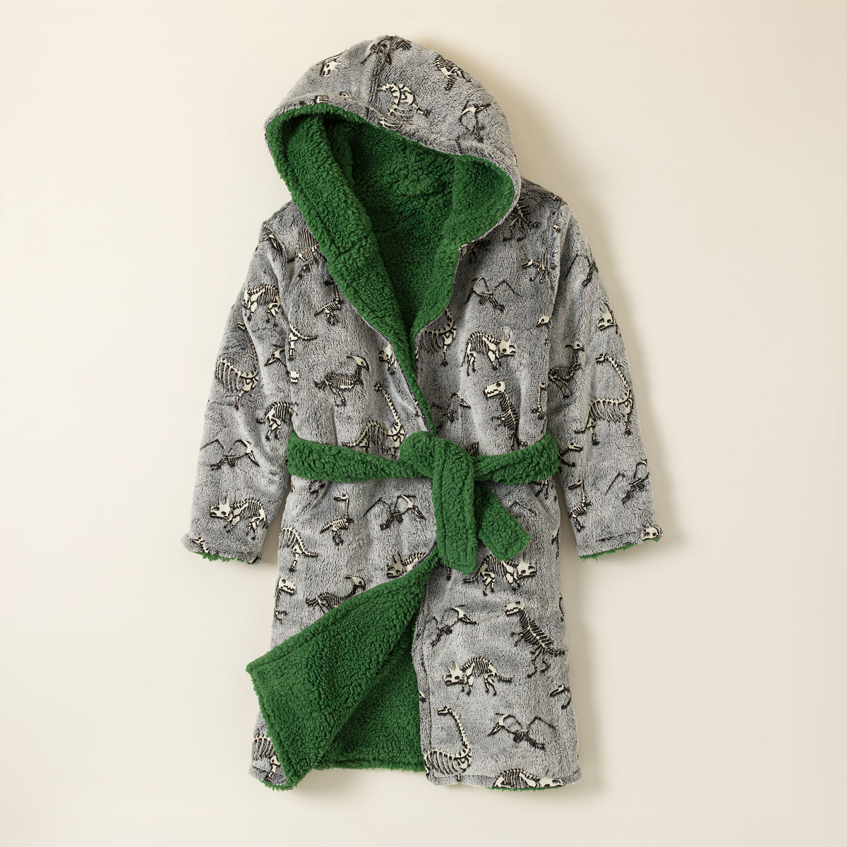 Hooded Super Plush Robe - Glow Dino Bones - Medium