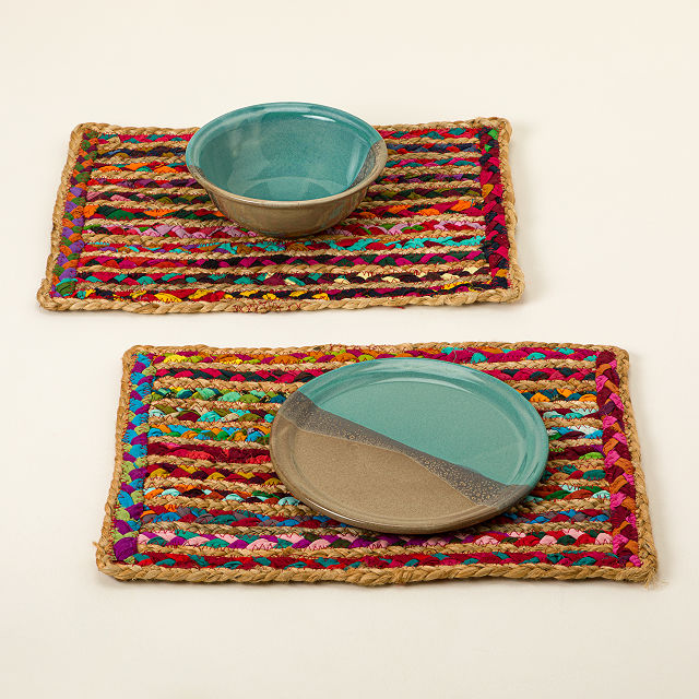 Repurposed Sari Woven Placemats - Set of 2
