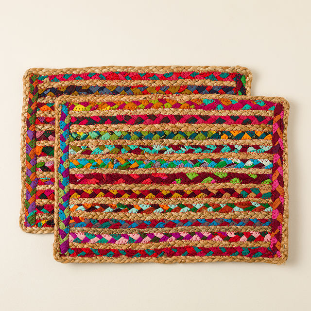 Repurposed Sari Woven Placemats - Set of 2