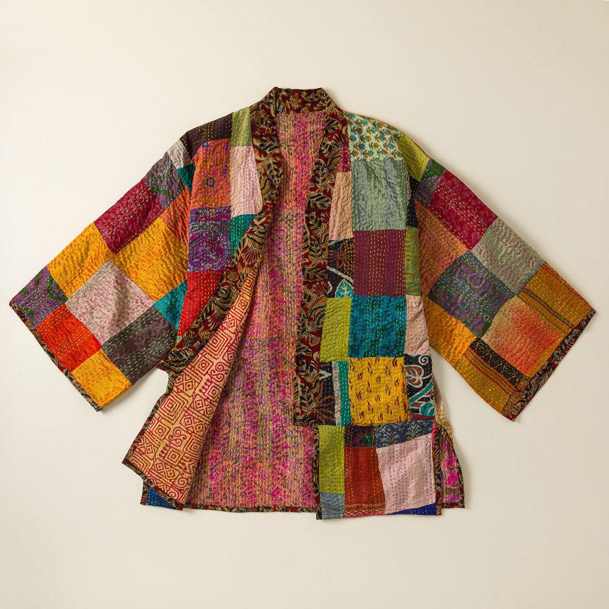 Uncommon Jacket Uncommon Goods | Reversible Silk Sari Kantha Jacket | silk sari jacket