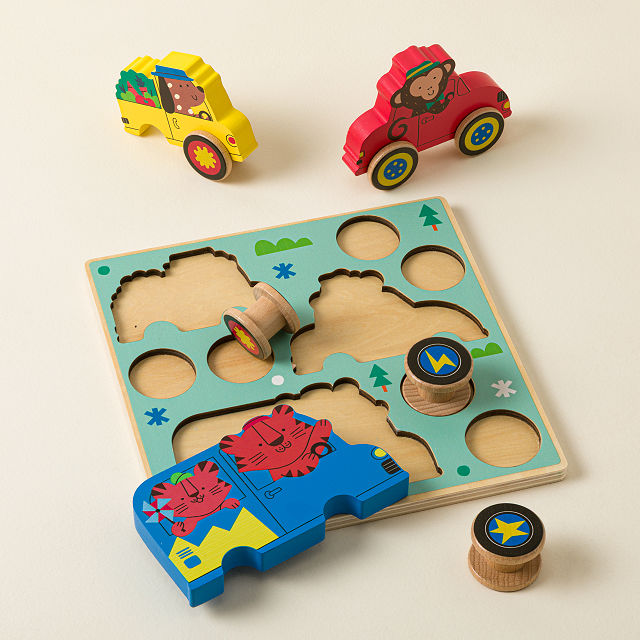 Puzzle & Roll Wooden Vehicle Toddler Puzzle