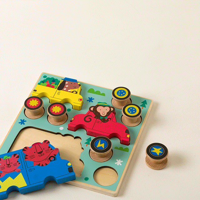 Puzzle & Roll Wooden Vehicle Toddler Puzzle