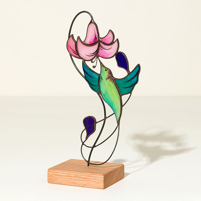 Joyful Hummingbird Stained Glass Sculpture