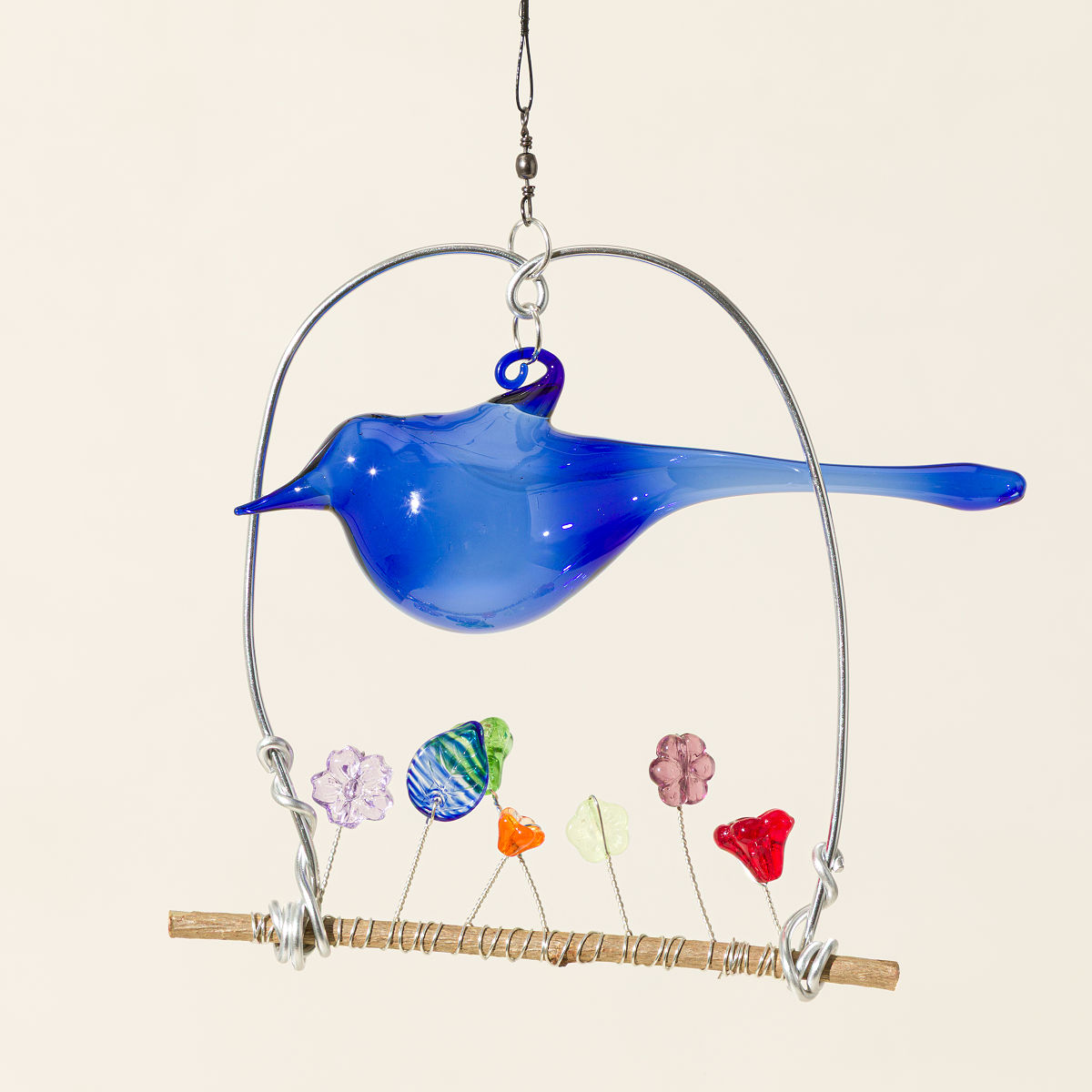 Handmade Glass Bird Suncatcher - Blue