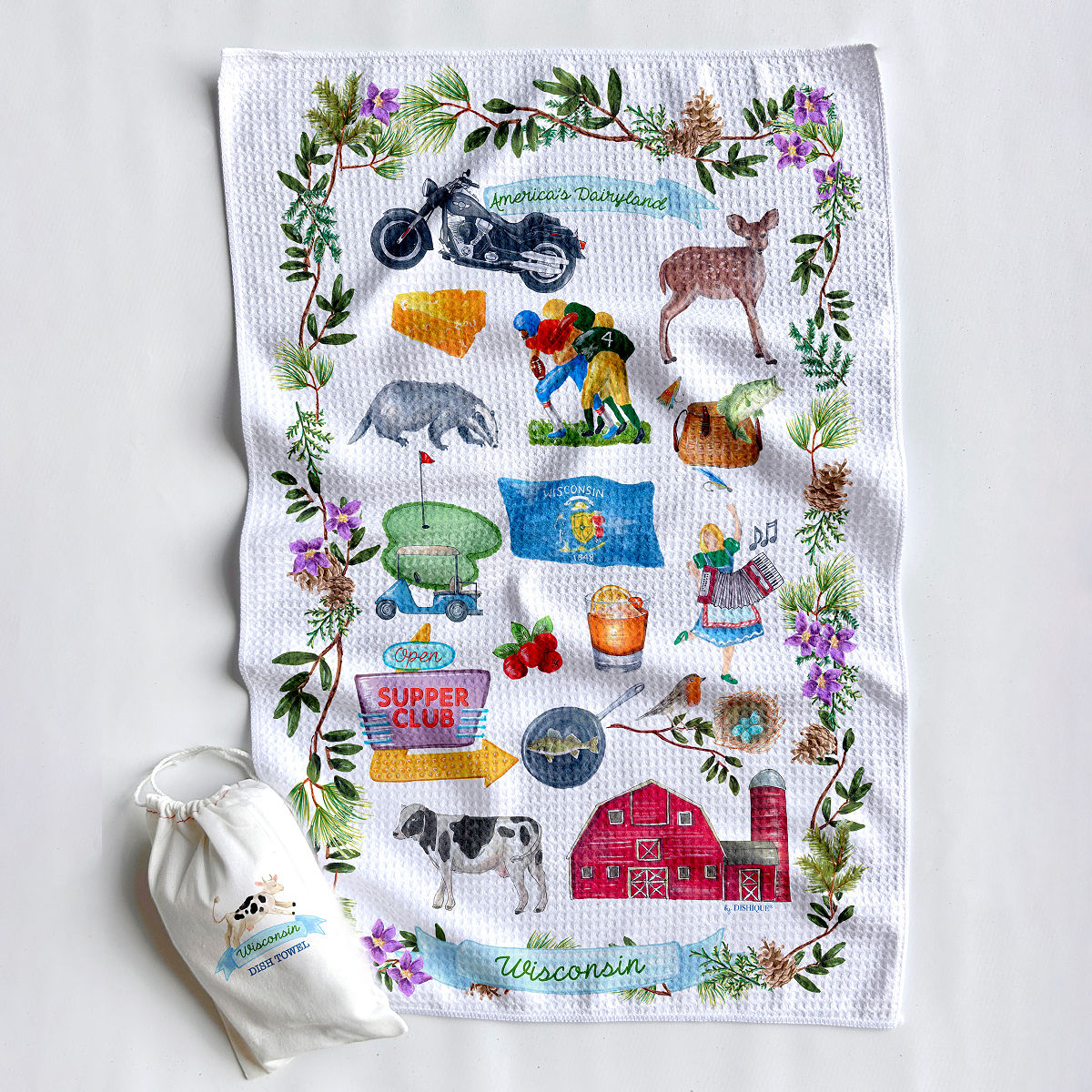 State Icons Dish Towel - Wisconsin