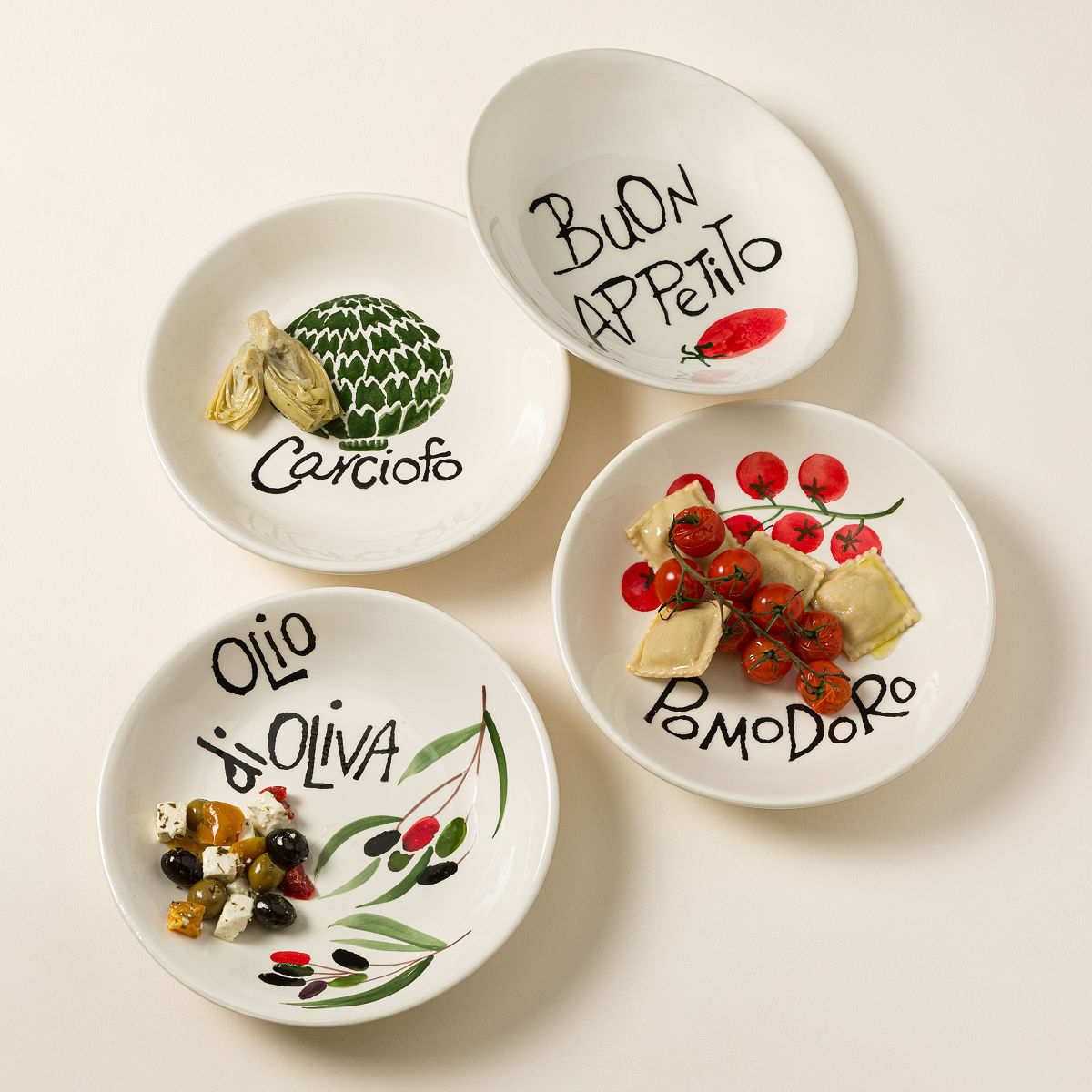 Hand-Painted Italian Pasta Bowls- Set of 4
