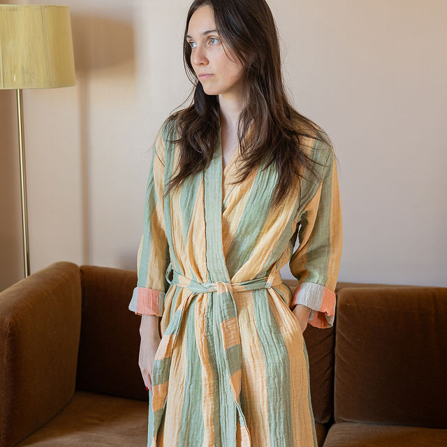 Gauzy Turkish Cotton Striped Robe