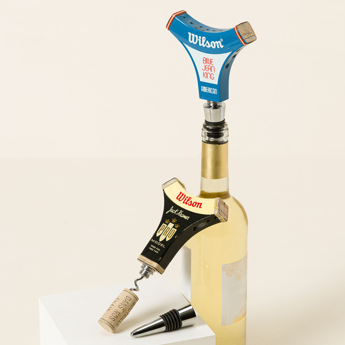 Reclaimed Tennis Racquet Wine Tool