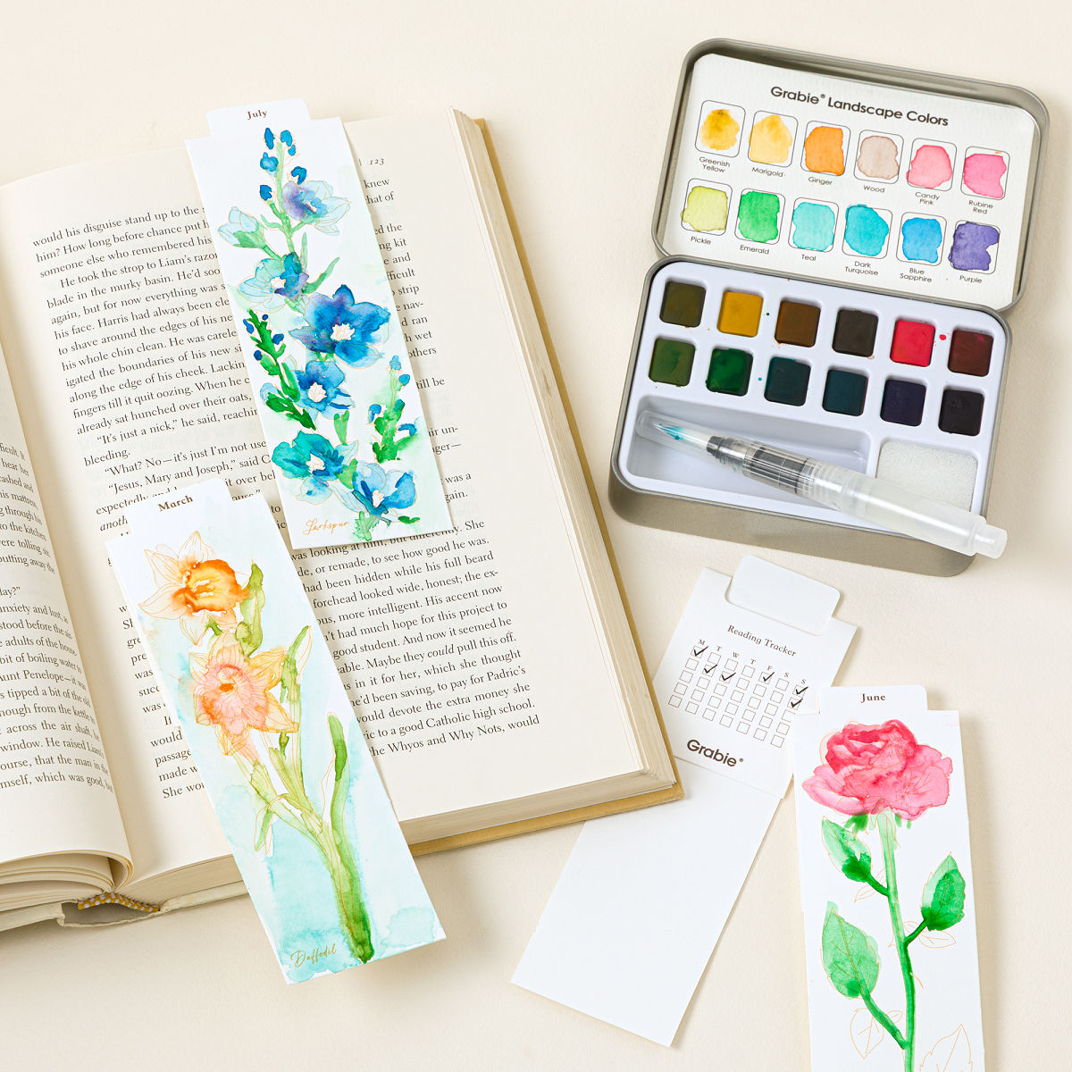 12 Months of Reading Watercolor Bookmark Kit