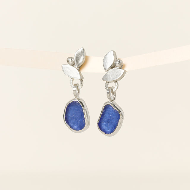 Sterling Silver Sea Glass Petal Earrings