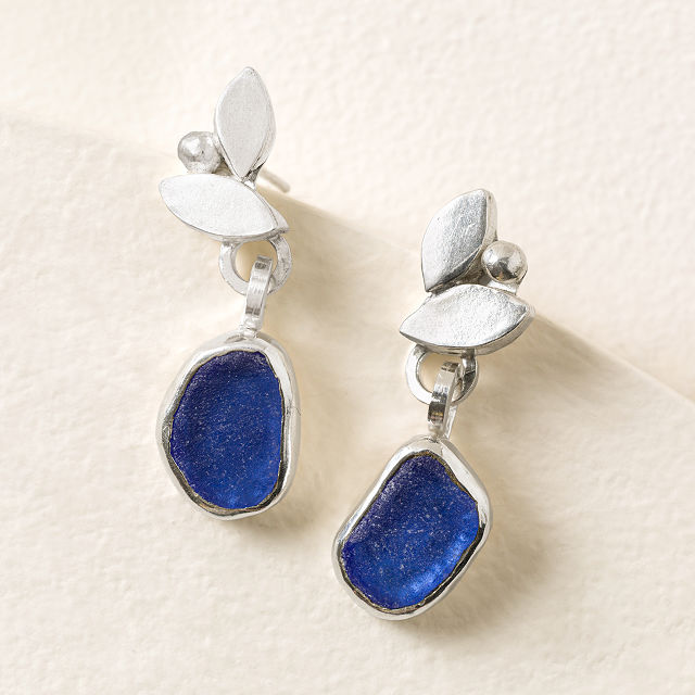 Sterling Silver Sea Glass Petal Earrings