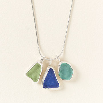 Sterling Silver Sea Glass Trio Necklace