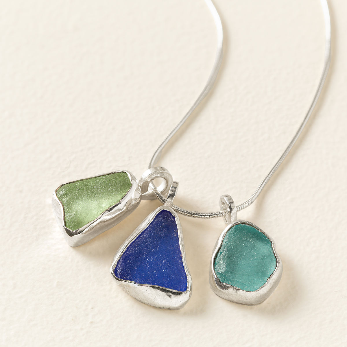Sterling Silver Sea Glass Trio Necklace