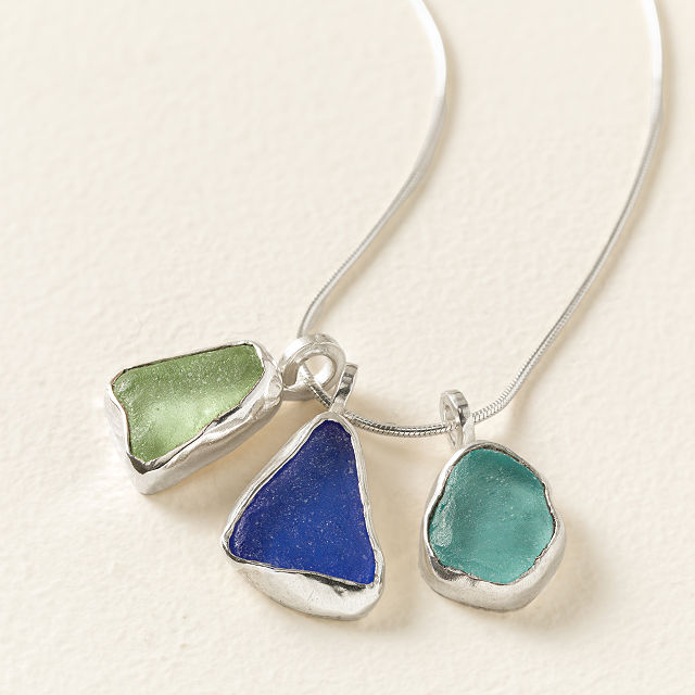 Sterling Silver Sea Glass Trio Necklace