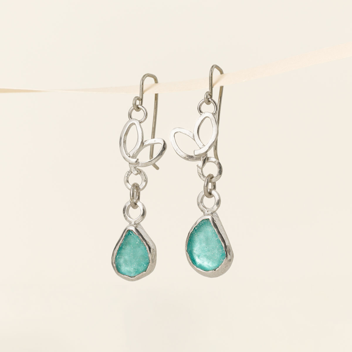 Sterling Silver Sea Glass Leaf Earrings