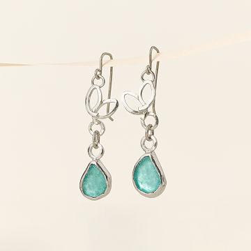 Sterling Silver Sea Glass Leaf Earrings