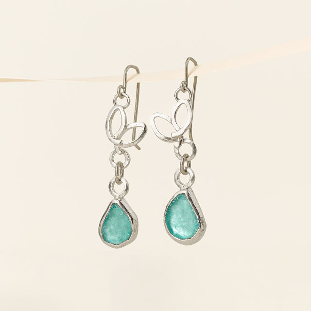 Sterling Silver Sea Glass Leaf Earrings