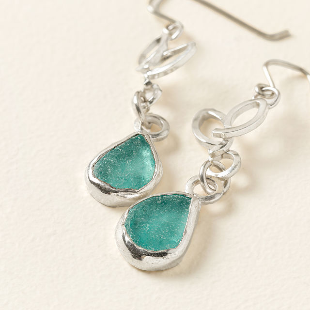 Sterling Silver Sea Glass Leaf Earrings